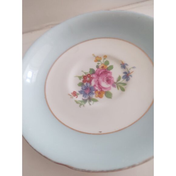 Vintage Grafton England Wide Mouth Tea Cup & Saucer set Blue & Floral 1950's - Picture 7 of 14